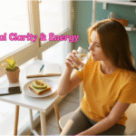 Person practicing science-backed morning habits by window with natural light, water glass, and healthy breakfast for mental clarity